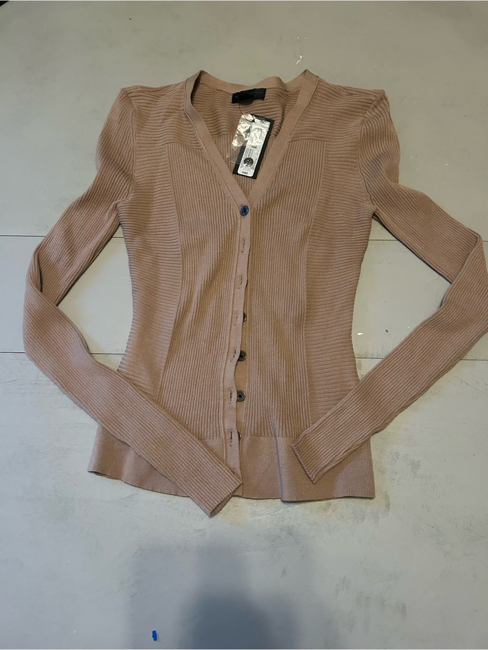 Worthington Ribbed V-Neck Button Cardigan - Mauve